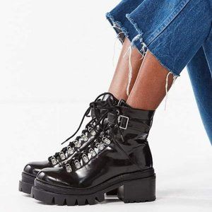 JEFFREY CAMPBELL x Revolve Czech Hi Lace Up Black Platform Combat Boot Sz 6M‎